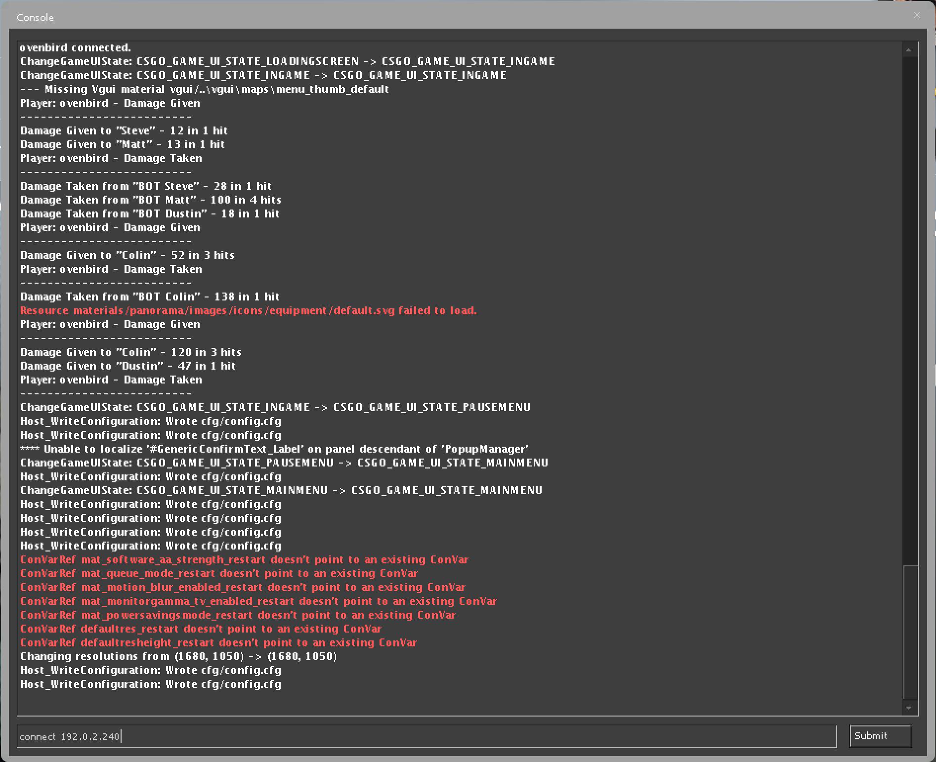 The CS:GO developers console. The CS:GO developers console.